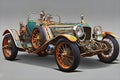 Fantastic retro car with multi-colored body elements, beautiful old-style car design. Generative Ai