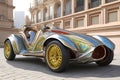 Fantastic retro car with multi-colored body elements, beautiful old-style car design. Generative Ai Royalty Free Stock Photo