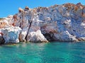 The rock cliffs of Polyaigos, an island of the Greek Cyclades Royalty Free Stock Photo