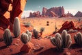 fantastic rocky desert with natural red rock formations and cacti
