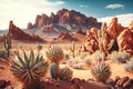 fantastic rocky desert with natural red rock formations and cacti Royalty Free Stock Photo