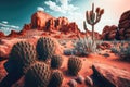 fantastic rocky desert with natural red rock formations and cacti