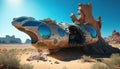 Fantastic Sci-fi landscape of a spaceship on a sunny day, Illustration 3d, Generative Ai