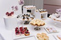 Tasty selection of delicious desserts, cakes, cupcakes and pastry on a buffet table at banquet, party or wedding