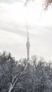 Fantastic shadow from the Ostankino tower on the clouds, Moscow