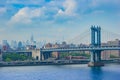 Fantastic shot of the Manhattan Bridge with NYC skyscrapers in t