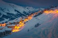 Fantastic ski resort at dawn in the French Alps, Europe Royalty Free Stock Photo