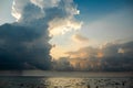 Fantastic sky, dramatic sunset, beautiful natural background. Setting sun illuminates the clouds Royalty Free Stock Photo