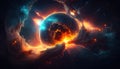 Fantastic space background. An exploding planet against a background of bright nebulae.