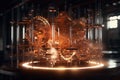 Fantastic sparkling perpetual motion machine in an industrial background. Generative AI
