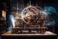 Fantastic sparkling perpetual motion machine in an industrial background. Generative AI