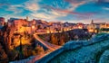 Fantastic spring dawn on Gravina in Puglia tovn. Attractive morning landscape of Apulia, Italy, Europe.