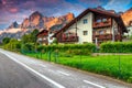 Fantastic summer alpine village in the Dolomites at sunset, Italy Royalty Free Stock Photo