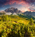 Fantastic summer sunrise on the Tofane mountain range.