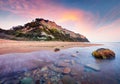 Fantastic summer sunset on Gardeno beach. Impressive evening seascape of Ionian Sea. Great outdoor scene of Corfu island, Greece,