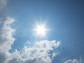 Fantastic sun and white clouds on the blue sky photo Royalty Free Stock Photo