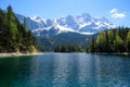 Fantastic sundown on mountain lake Eibsee, located in the Bavaria, Germany. Dramatic unusual scene. Alps, Europe. Royalty Free Stock Photo