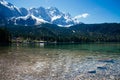 Fantastic sundown on mountain lake Eibsee, located in the Bavaria, Germany. Dramatic unusual scene. Alps, Europe. Royalty Free Stock Photo