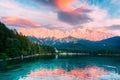 Fantastic sundown on mountain lake Eibsee