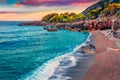 Fantastic sunrise on Apelistra beach, Himare location. Incredible spring morning in Albania, Europe.