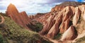 Fantastic sunrise over the Red Valley in Cappadocia, Anatolia, Turkey. Volcanic mountains Royalty Free Stock Photo