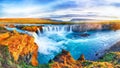 Fantastic sunrise scene of powerful Godafoss waterfall Royalty Free Stock Photo