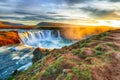 Fantastic sunrise scene of powerful Godafoss waterfall Royalty Free Stock Photo