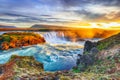 Fantastic sunrise scene of powerful Godafoss waterfall Royalty Free Stock Photo