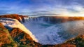 Fantastic sunrise scene of powerful Godafoss waterfall Royalty Free Stock Photo