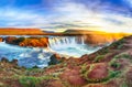 Fantastic sunrise scene of powerful Godafoss waterfall Royalty Free Stock Photo