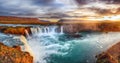 Fantastic sunrise scene of powerful Godafoss waterfall Royalty Free Stock Photo