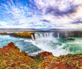 Fantastic sunrise scene of powerful Godafoss waterfall Royalty Free Stock Photo