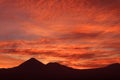 Fantastic Sunrise Sky over the Silhouette of Licancabur Volcano in Atacama Desert, San Pedro de Atacama, Chile Royalty Free Stock Photo