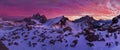 Fantastic sunset in the Dolomites mountains, South Tyrol, Italy in winter. Italian alpine panorama in Dolomiti mountain at sunset