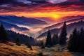 Fantastic sunset in the mountains. Dramatic scene. Carpathian, Ukraine, Europe. Beauty world, Sunset in the Carpathian mountains.