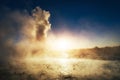 Fantastic sunset Strokkur geyser eruption in Iceland. Fantastic colors Royalty Free Stock Photo