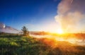 Fantastic sunset Strokkur geyser eruption in Iceland Royalty Free Stock Photo