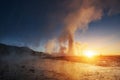 Fantastic sunset Strokkur geyser eruption in Iceland Royalty Free Stock Photo