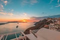Fantastic sunset view of Santorini island. Picturesque spring summer sunset sunrise famous Oia or Fira, Greece, Europe. Traveling Royalty Free Stock Photo