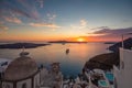 Fantastic sunset view of Santorini island. Picturesque spring summer sunset sunrise famous Oia or Fira, Greece, Europe. Traveling Royalty Free Stock Photo