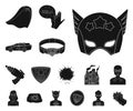 A fantastic superhero black icons in set collection for design. Superhero`s equipment vector symbol stock web