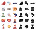 A fantastic superhero cartoon,black icons in set collection for design. Superhero`s equipment vector symbol stock web