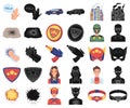 A fantastic superhero cartoon,black icons in set collection for design. Superhero`s equipment vector symbol stock web