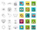 A fantastic superhero outline,flat icons in set collection for design. Superhero`s equipment vector symbol stock web