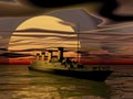 Fantastic Titanic ship by sunset - 3D render Royalty Free Stock Photo