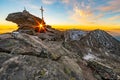 Fantastic top view from Grosser Hafner summit or peak during sunrise, Alps Austria, Hohe Tauern
