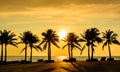 Fantastic tropical beach with palms at sunset Royalty Free Stock Photo