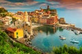 Fantastic Vernazza village with colorful sunset, Cinque Terre, Italy, Europe Royalty Free Stock Photo