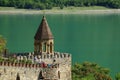 Fantastic View of Ananuri Medieval Castle Against the Emeral Green Water of Jinvali Reservoir, Georgia