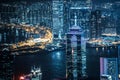 Fantastic aerial night view on Hong Kong - skyscrapers from Peak